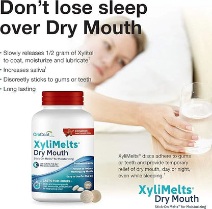 OraCoat XyliMelts Dry Mouth Relief Moisturizing Stick-On-Melts with Xylitol, 100 Count, Cinnamon, Helps Stimulate Saliva f...