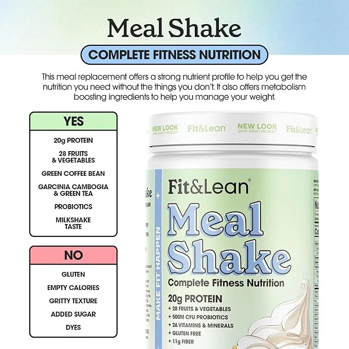 Fit & Lean Meal Shake, Fat Burning Meal Replacement, Protein, Fiber, Probiotics, Vanilla, 1lb, 10 Servings Per Container -...