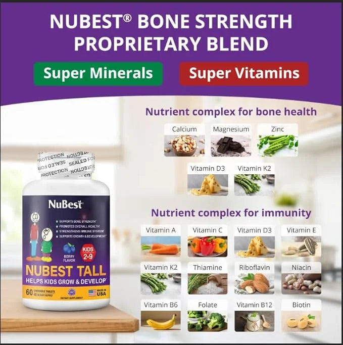 NuBest Tall Kids for Toddlers and 2 to 9 - 60 Chewable 6 Pack