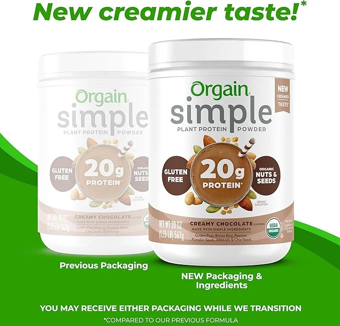 Orgain Organic Simple Vegan Protein Powder, Chocolate - 20g Plant Based Protein, Made with less Ingredients, No Artificial...