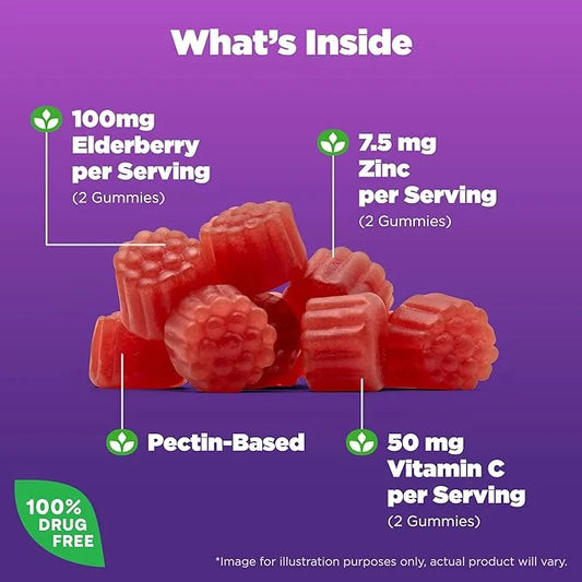 Natrol Elderberry 100mg Gummies for Immune 60 Berry-Flavored 30 Day