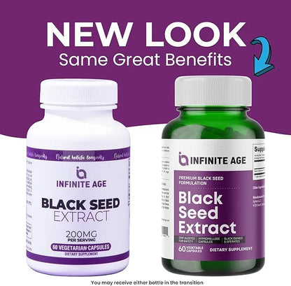 INFINITE AGE Dry Organic Black Seed Oil Extract Capsules - Nigella Sativa Seed Extract Immune Booster, for Optimal Skin, H...