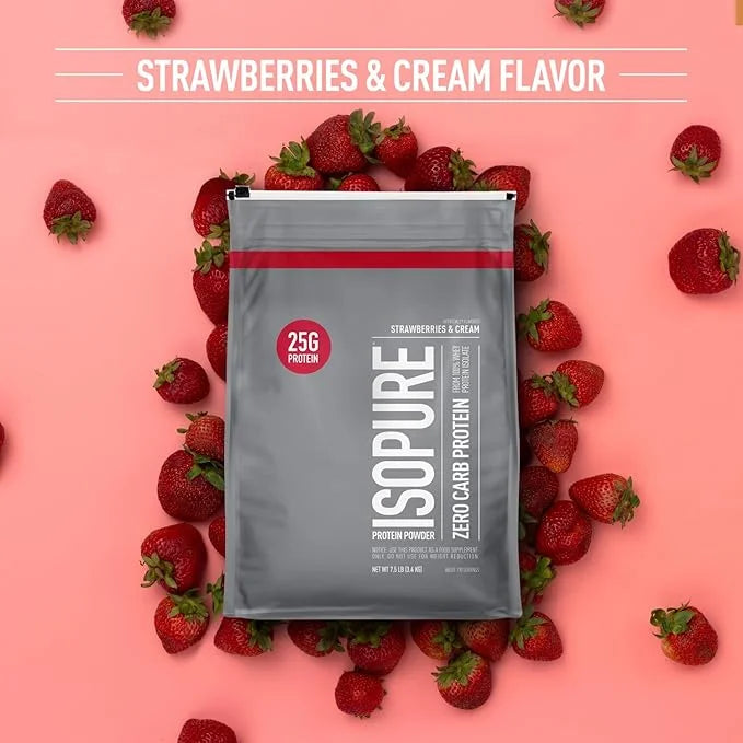 Isopure Zero Carb 100% Pure Whey Isolate Protein Powder, Lactose Free, Gluten Free, With Vitamins, Strawberries & Cream, 2...