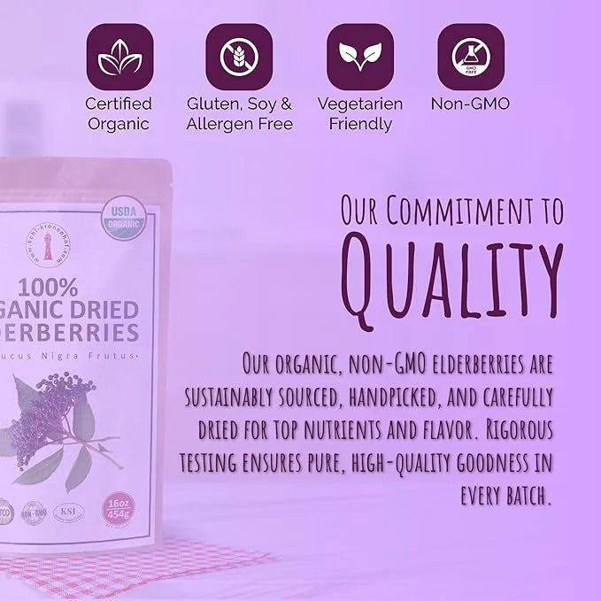 100% Certified Organic Dried Elderberries 1 lb