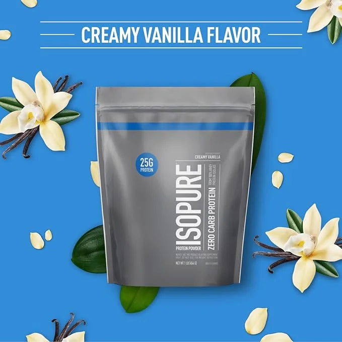 Isopure Zero Carb 100% Pure Whey Isolate Protein Powder, Lactose Free, Gluten Free, With Vitamins, Creamy Vanilla, 25g Pro...