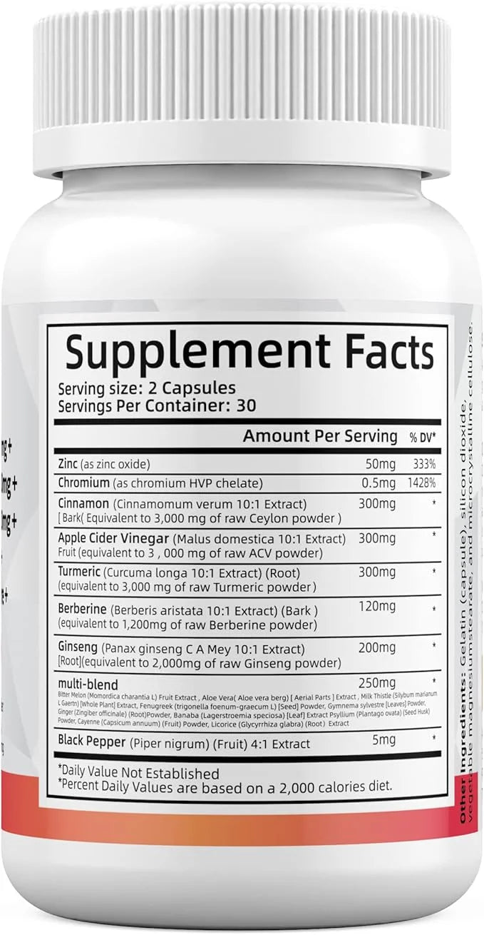Ceylon Cinnamon 3000mg, Apple Cider Vinegar 3000mg, Turmeric 3000mg, Ginseng 2000mg, Berberine 1200mg - All-in-1 Supplemen...