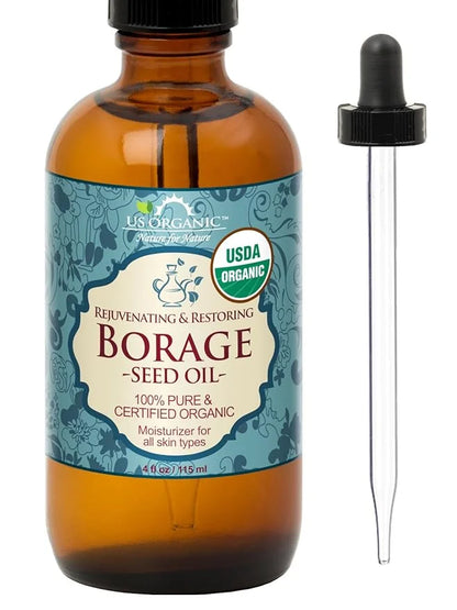 US Organic Borage seed Oil (18% GLA), USDA Certified Organic, 100% Pure & Natural, Cold Pressed, aka Starflower oil, in Am...