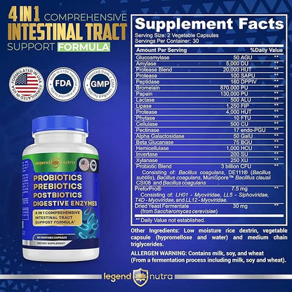 Probiotics + Prebiotics Postbiotics Digestive Enzymes 4 in 1 Formula 2-Pack, 120 120 Count