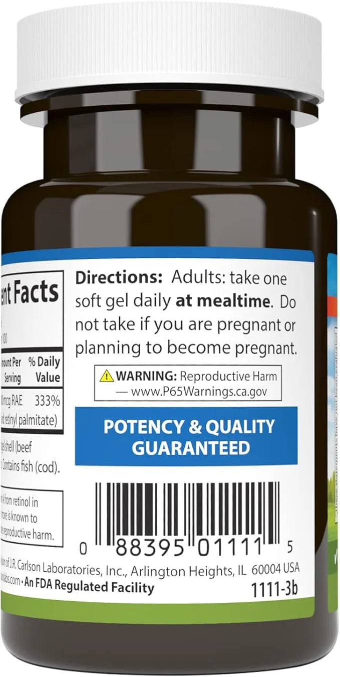 Carlson - Vitamin A, 10000 IU (3000 mcg 100 Softgels