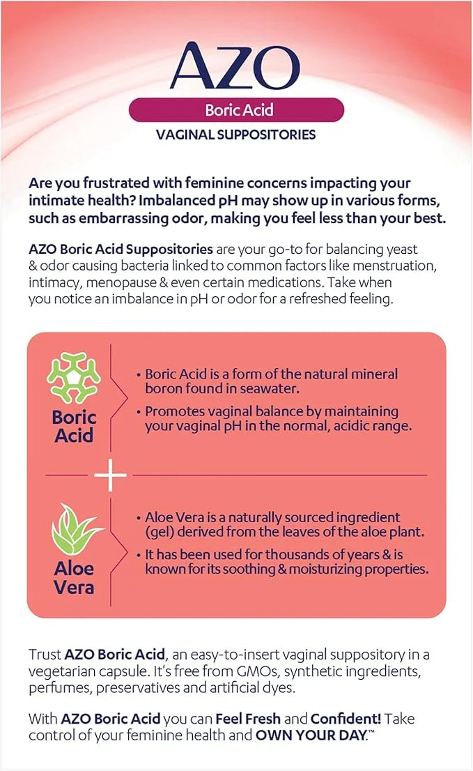 AZO Boric Acid Vaginal Suppositories, Helps 30 Count 2)