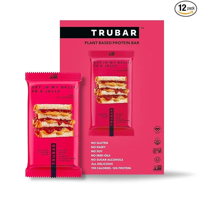 TRUBAR Vegan Protein Bar, Get In My Belly Pb & Jelly, Gluten Free, Plant Based, High Fiber, Dairy Free, Low Fat, Non GMO, ...