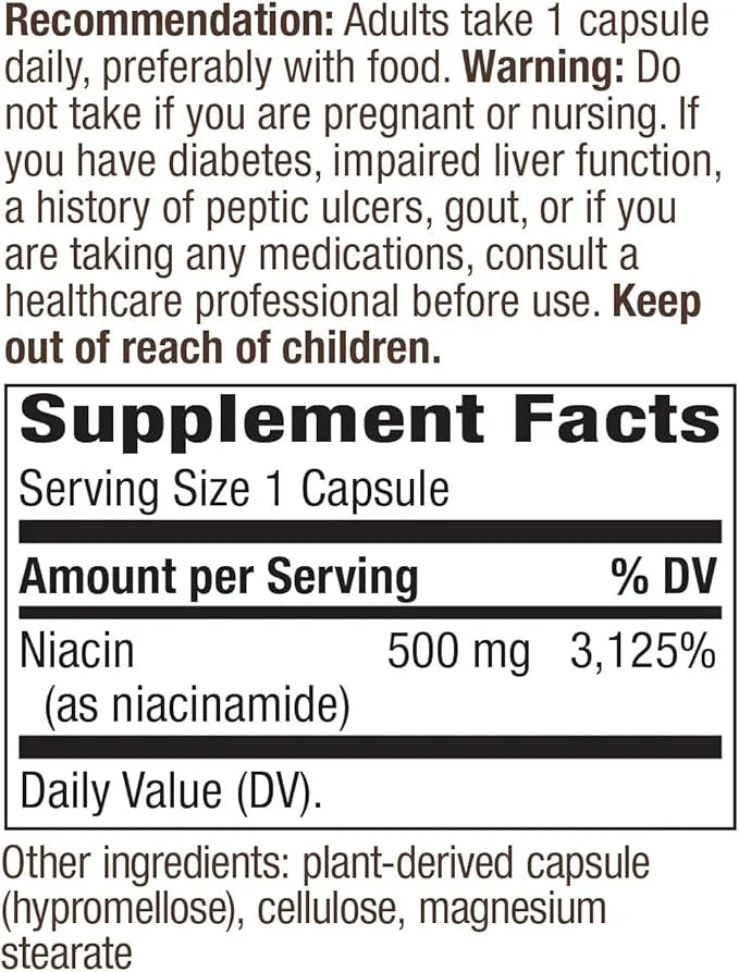 Nature's Way Niacinamide, Supports Cellular Energy*, 500mg per 100 Capsules