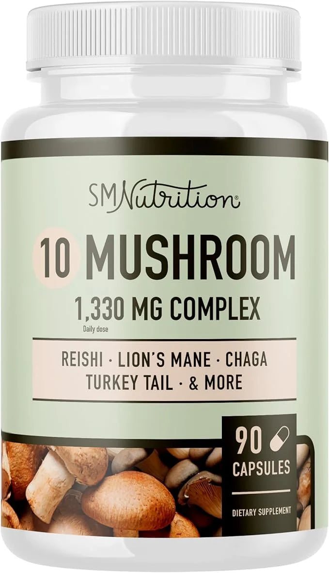 10 Mushroom Complex Supplement 1300+ MG 90 Capsules