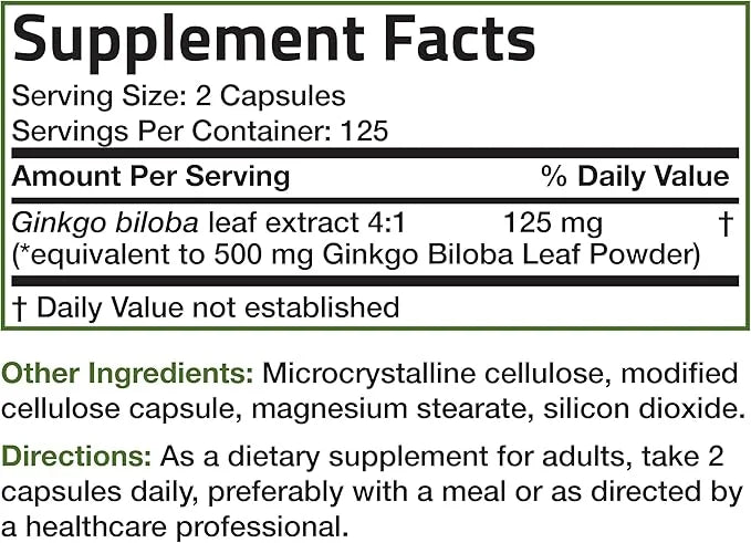Bronson Ginkgo Biloba Extra Strength Supports Brain Function & Memory Support, 250 Vegetarian Capsules - Product Image