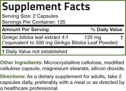 Bronson Ginkgo Biloba Extra Strength Supports Brain Function & Memory Support, 250 Vegetarian Capsules - Product Image