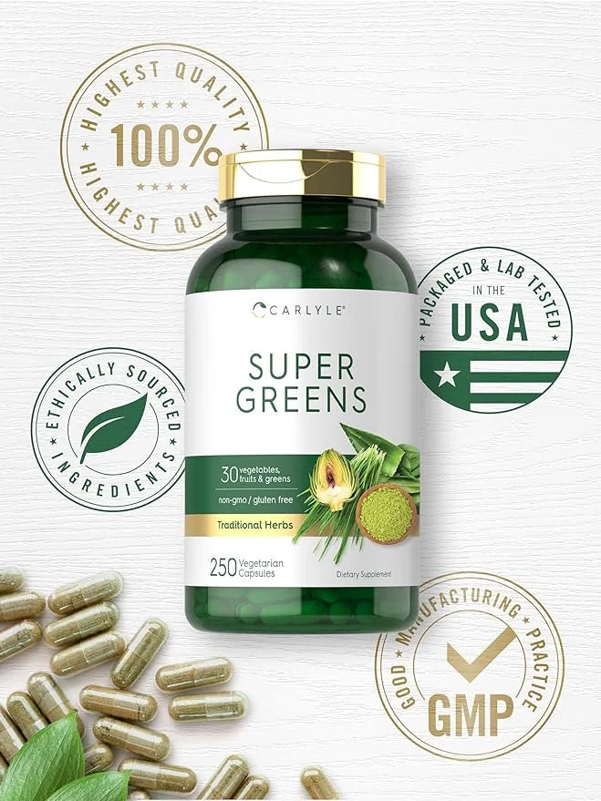 Carlyle Super Greens Capsules | 250 Count | Non-GMO & Gluten Free Supplement - Product Image