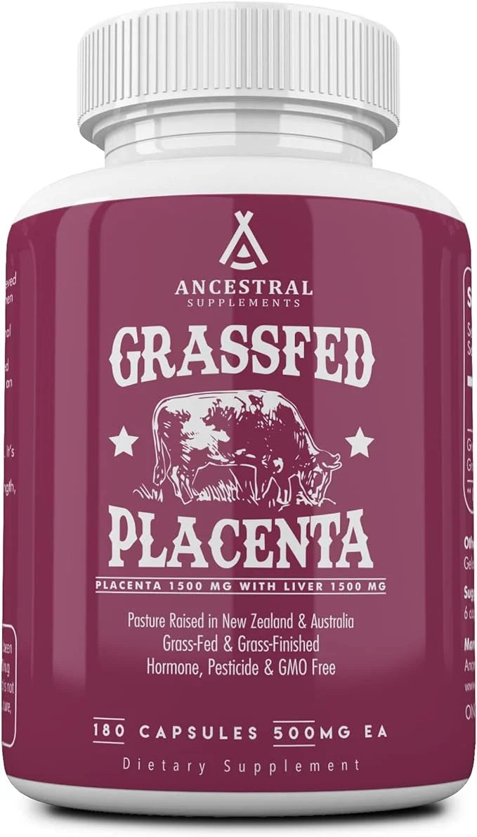 Ancestral Supplements Grass Fed Placenta Supplement with Liver, Contains Postpartum Vitamins for Women Breastfeeding, Prom...