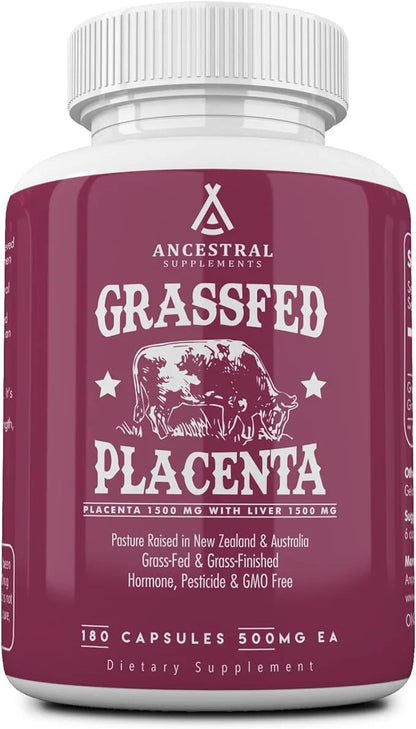 Ancestral Supplements Grass Fed Placenta Supplement with Liver, Contains Postpartum Vitamins for Women Breastfeeding, Prom...