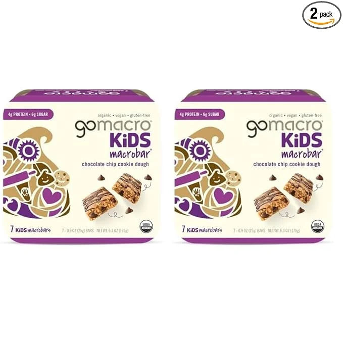 GoMacro Kids MacroBar Organic Vegan Snack Bars - Chocolate Chip Cookie Dough (0.90 Ounce Bars, 7 Count) (Pack of 2) - Prod...