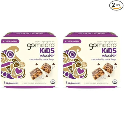 GoMacro Kids MacroBar Organic Vegan Snack Bars - Chocolate Chip Cookie Dough (0.90 Ounce Bars, 7 Count) (Pack of 2) - Prod...