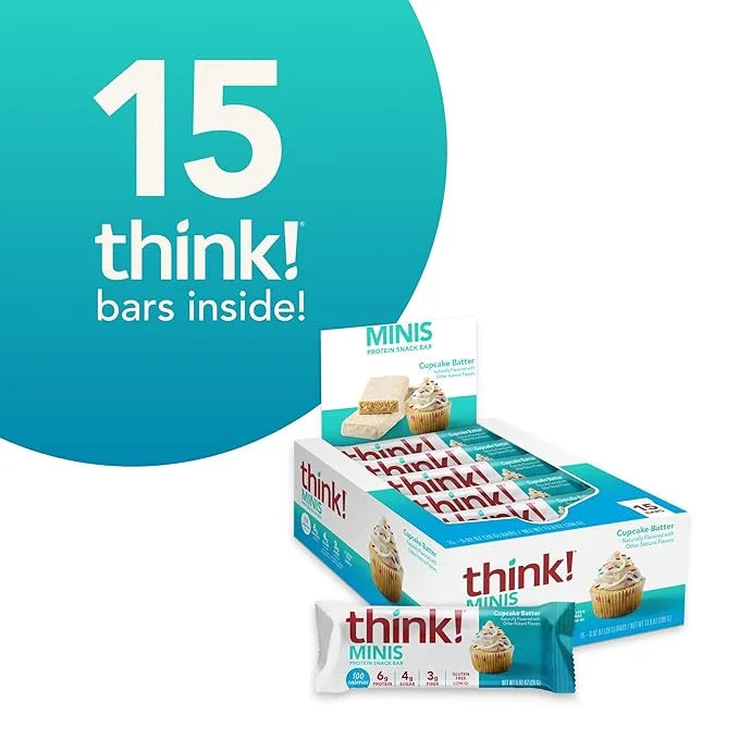think! MINIS Protein Snack Bars, Gluten Free, Cupcake Batter, 15 Count (Pack of 2) - Product Image