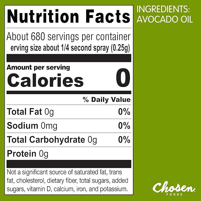 Chosen Foods 100% Pure Avocado Oil Spray, Keto and Paleo Diet Friendly, Kosher Cooking Spray for Baking, High-Heat Cooking...