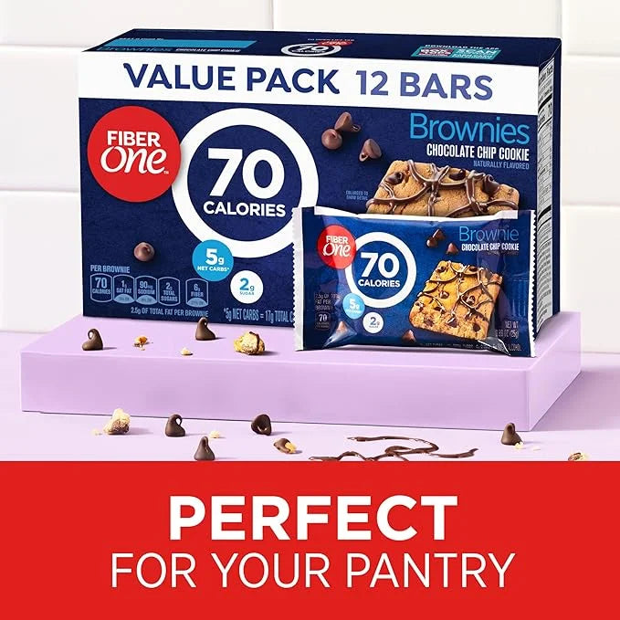 Fiber One 70 Calorie Brownies, Chocolate Chip Cookie, 2g Sugar, Value Pack, 12 Count, 10.6 oz - Product Image
