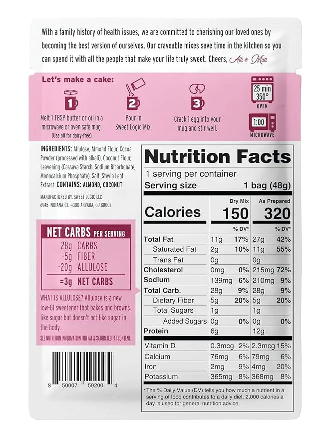 Sweet Logic Keto Dessert Mug Cake Mixes - Triple Chocolate Fudge - Low Sugar - Gluten-Free - Low Carb - Diabetic-Friendly ...