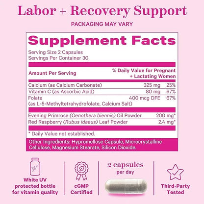 Pink Stork Labor Prep - Evening Primrose Oil Capsules with Red Raspberry Leaf Tea, Gentle Birth & Postpartum Care, Third T...