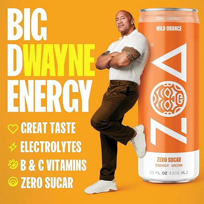 ZOA Zero Sugar Energy Drinks, Wild Orange - Sugar Free with Electrolytes, Healthy Vitamin C, Amino Acids, Essential B-Vita...
