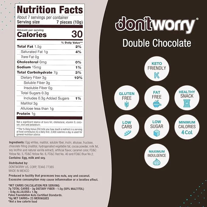 Don't Worry Keto Friendly Meringue Cookies - Chocolate Filled Cookies, 4 Calorie Meringue Gluten Free Cookies, Low Carb an...