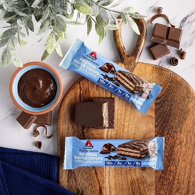 Atkins Chocolate Crème Protein Wafer Crisps, Protein Dessert, 4g Net Carb, 1g Sugar, High in Fiber, Keto Friendly, 5 Count...
