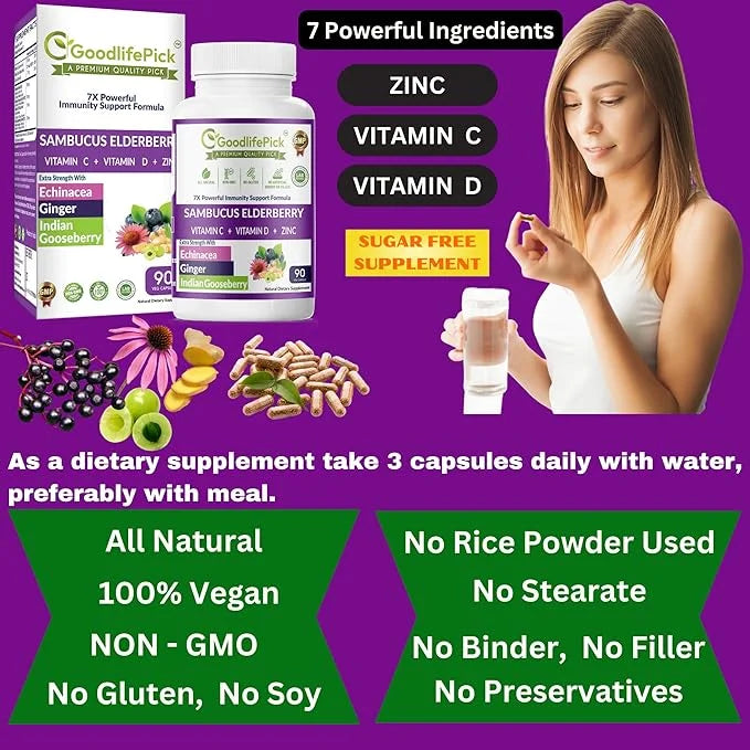 7 in 1 Elderberry with ZINC, 90 ct,