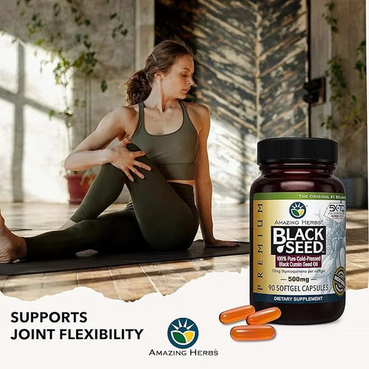Amazing Herbs Premium Black Seed Oil Capsules - Gluten Free, Non GMO, Cold Pressed Nigella Sativa Aids in Digestive Health...