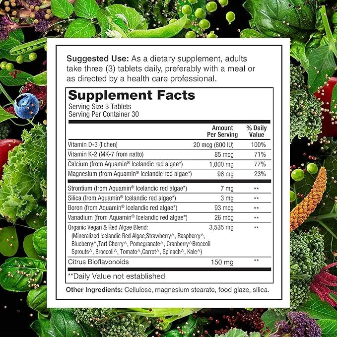 PlantFusion Vegan Calcium, Premium Plant Based (1000mg) Sourced D3, K2, K2, and 90 Vegan