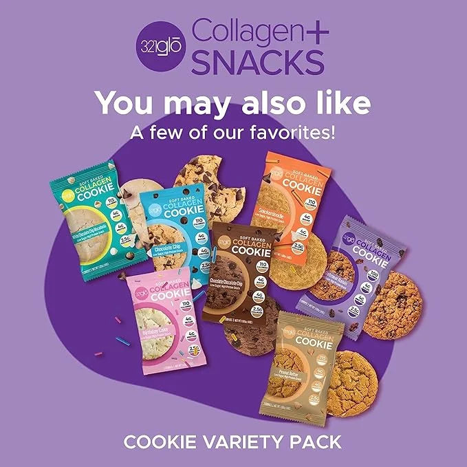 321glo Collagen Protein Cookies, Soft-Baked Cookies, Low Carb and Keto Friendly Treats for Women, Men, and Kids, 12-PACK (...
