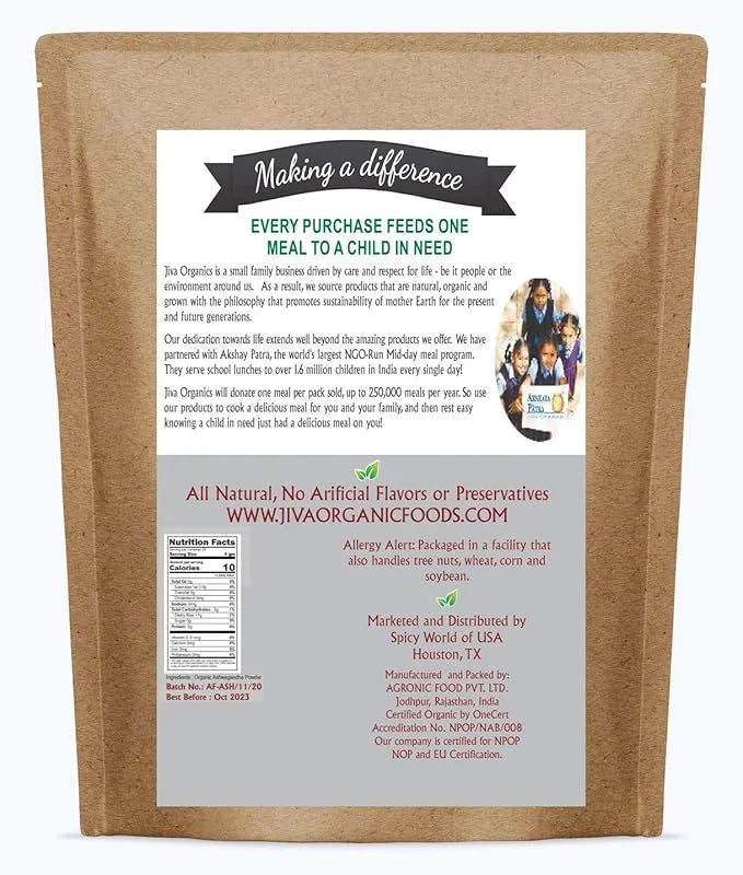 Jiva Organics Ashwagandha Root Powder 1.25 (20oz) -