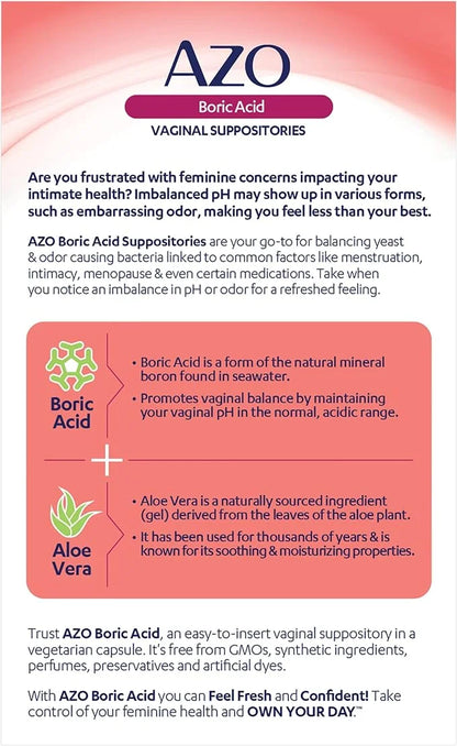 AZO Boric Acid Vaginal Suppositories, Helps 30 Count 2)