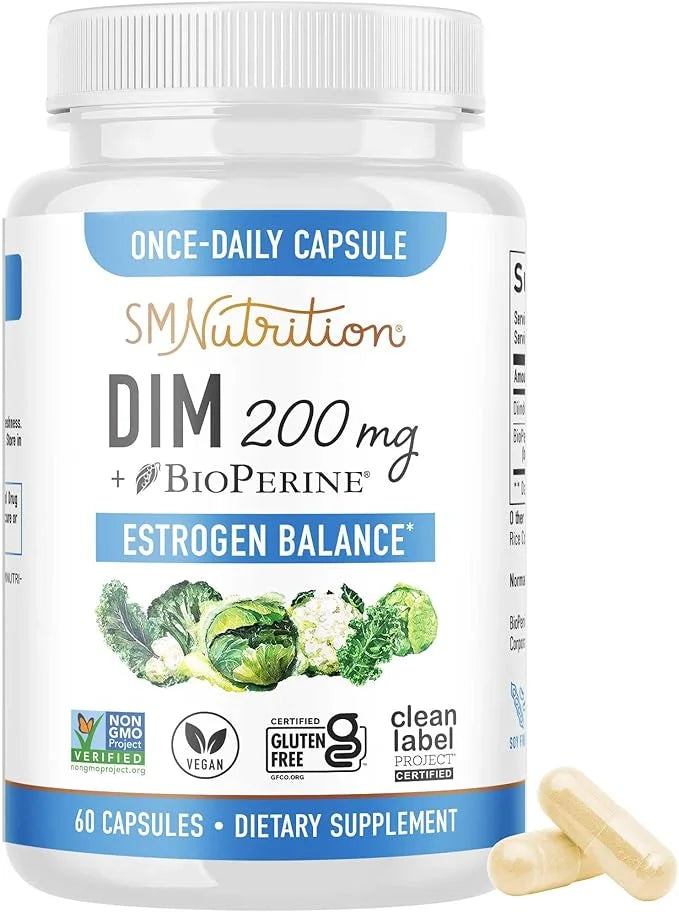 DIM Supplement 200 mg | Estrogen Balance for Women & Men | Hormonal Acne, Hormone Balance, Menopause & Antioxidant Support...