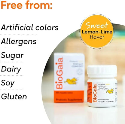 BioGaia Protectis Chewable Tablets for Toddlers, Kids, and Teens Occasional Stomach Pain, Constipation, Diarrhea, and Regu...