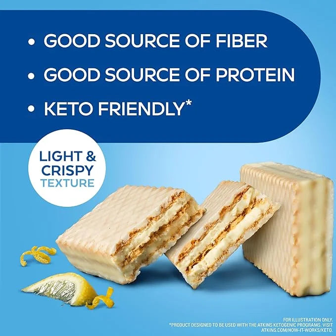 Atkins Lemon Wafer Crisps, Protein Snack, 10g Protein, 4g Net Carbs, 1g Sugar, 5g Fiber, 5 Count - Product Image