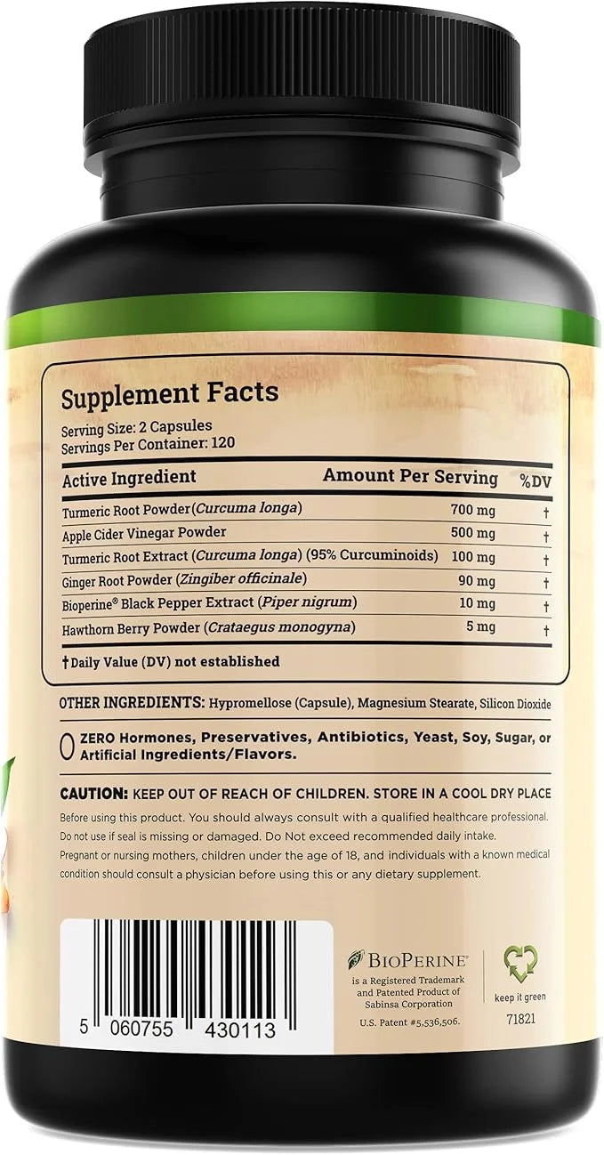 Turmeric Curcumin Supplement with Ginger & (240 Count) 95% Curcuminoids