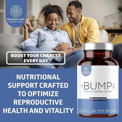 Bump BD, Natural Fertility Supplement for Men, Male Prenatal Vitamins with Selenium, CoQ10, L-Methylfolate, Folinic Acid, ...