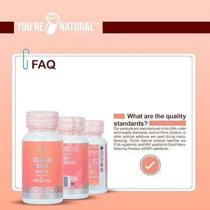 YOU'RE NATURAL Clean Skin Supplement | Acne Support | Skin Support Vitamins for Women, Men & Teens, Vitamin A, Zinc, DHA, ...