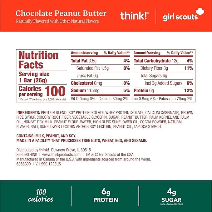 think! Minis Protein Snack Bar, Gluten Free, Girl Scouts Chocolate Peanut Butter, 15 Count - Product Image