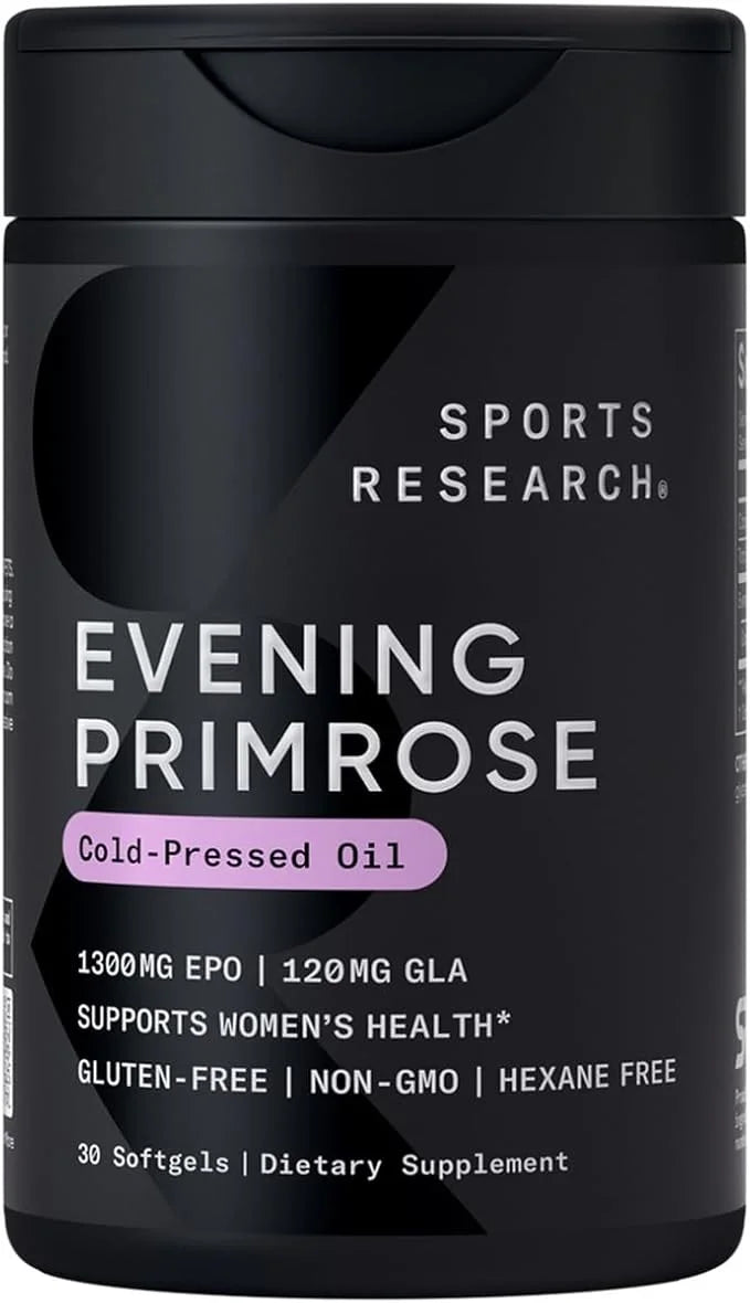 Sports Research Evening Primrose Supplement from Cold Pressed Oil - Softgels for Women’s Health & Skin Health - Gluten Fre...