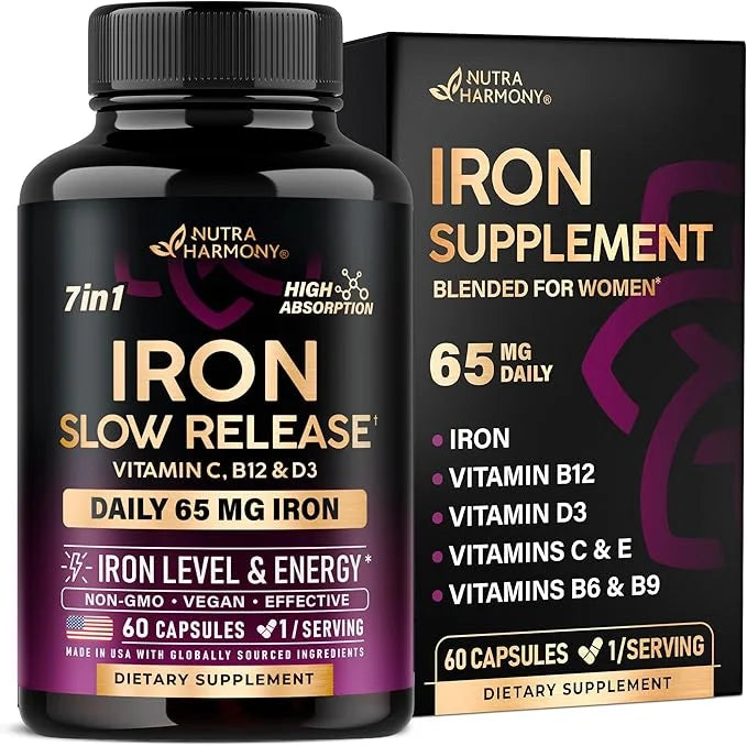 Iron Supplement for Women - Iron 65mg (Ferrous Sulfate 325mg) - Stomach Friendly | Slow Release Iron | High Absorption - V...