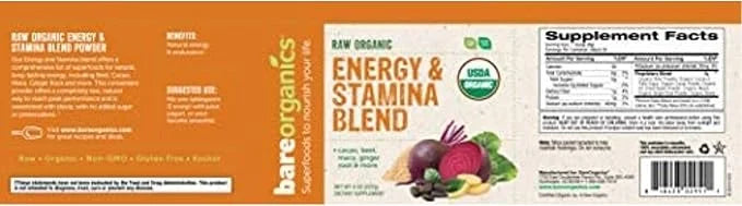 BareOrganics Energy & Stamina Blend Powder, 8 Ounces