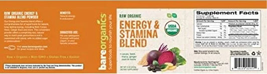 BareOrganics Energy & Stamina Blend Powder, 8 Ounces