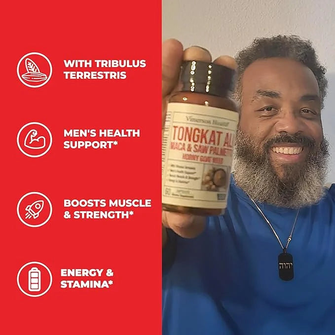Tongkat Ali for Men - Healthy Testosterone Support. Balanced Energy Supplements for Men with Horny Goat Weed, Maca Root Po...
